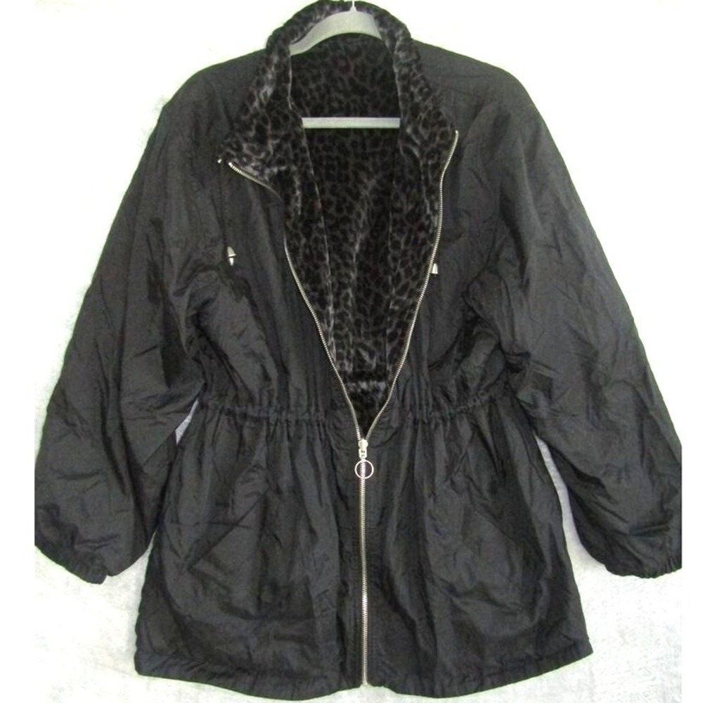 Current Seen Reversible Jacket Women's M Black Leopard Print Drawstring Waist